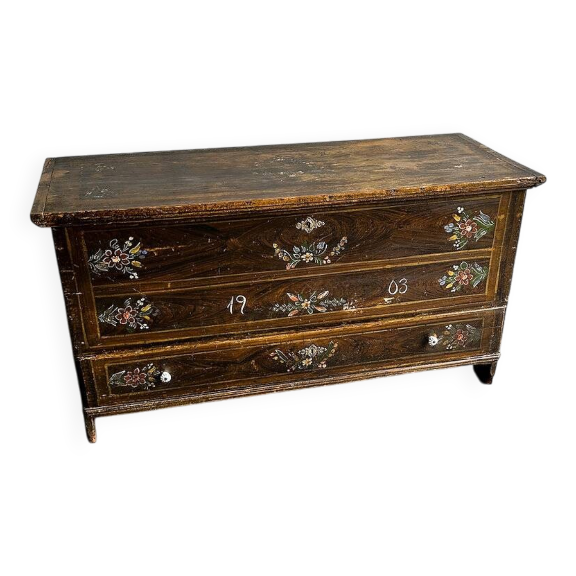 Antique 1903 French wedding chest trunk coffer, 1903 France.