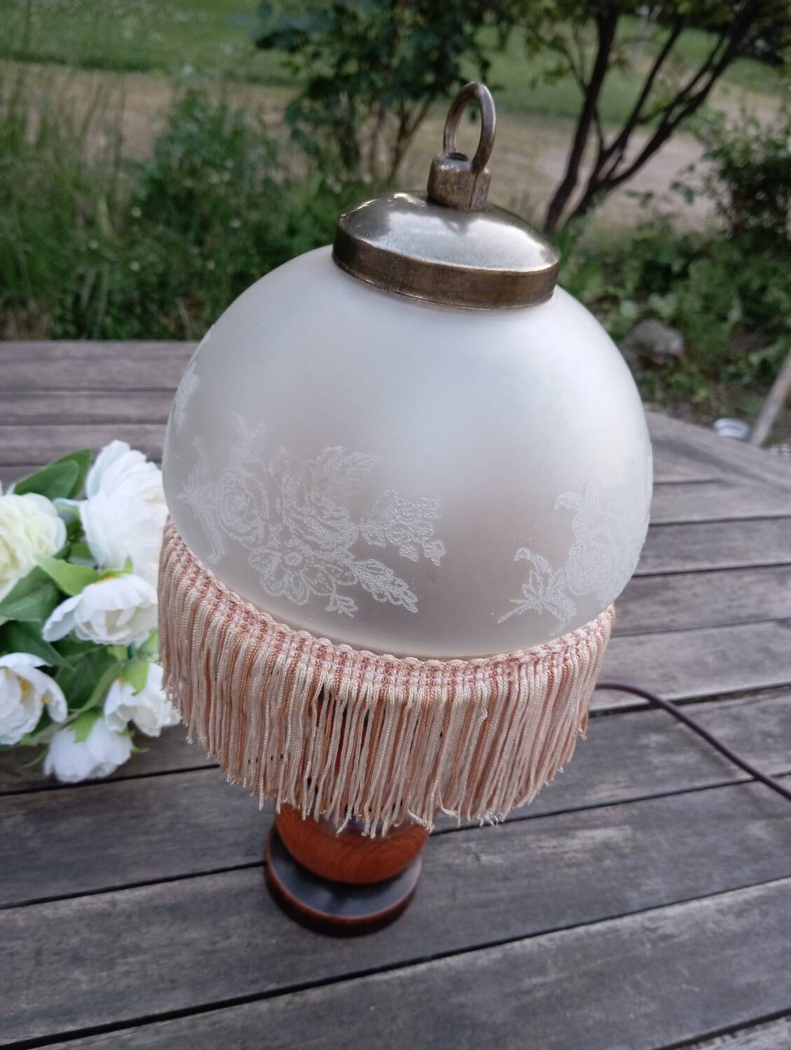 Lampe de chevet vintage romantique verre à franges
