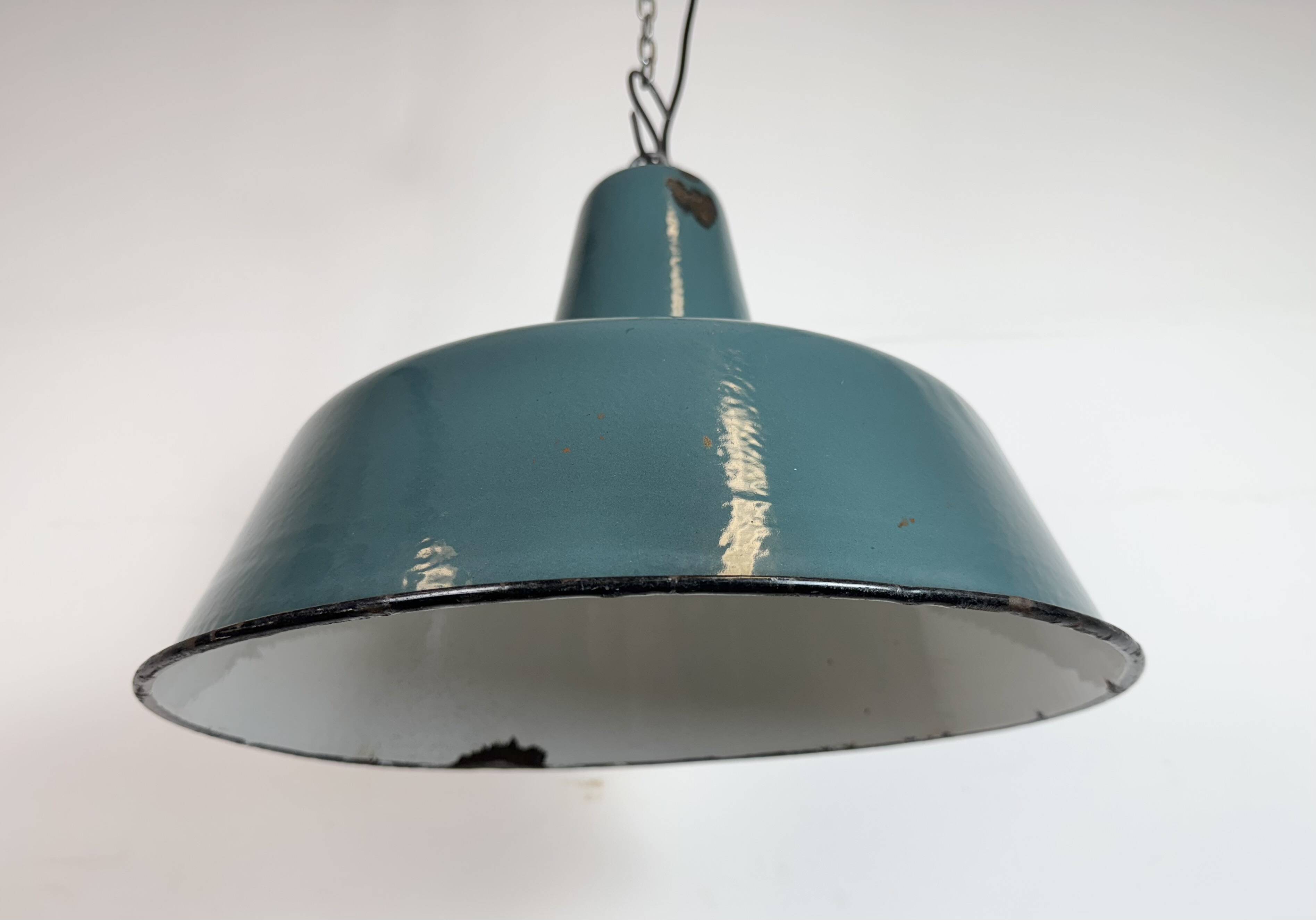 Large Industrial Petrol Enamel Factory Pendant Lamp, 1960s
