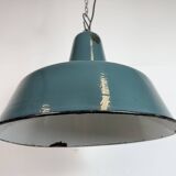 Large Industrial Petrol Enamel Factory Pendant Lamp, 1960s