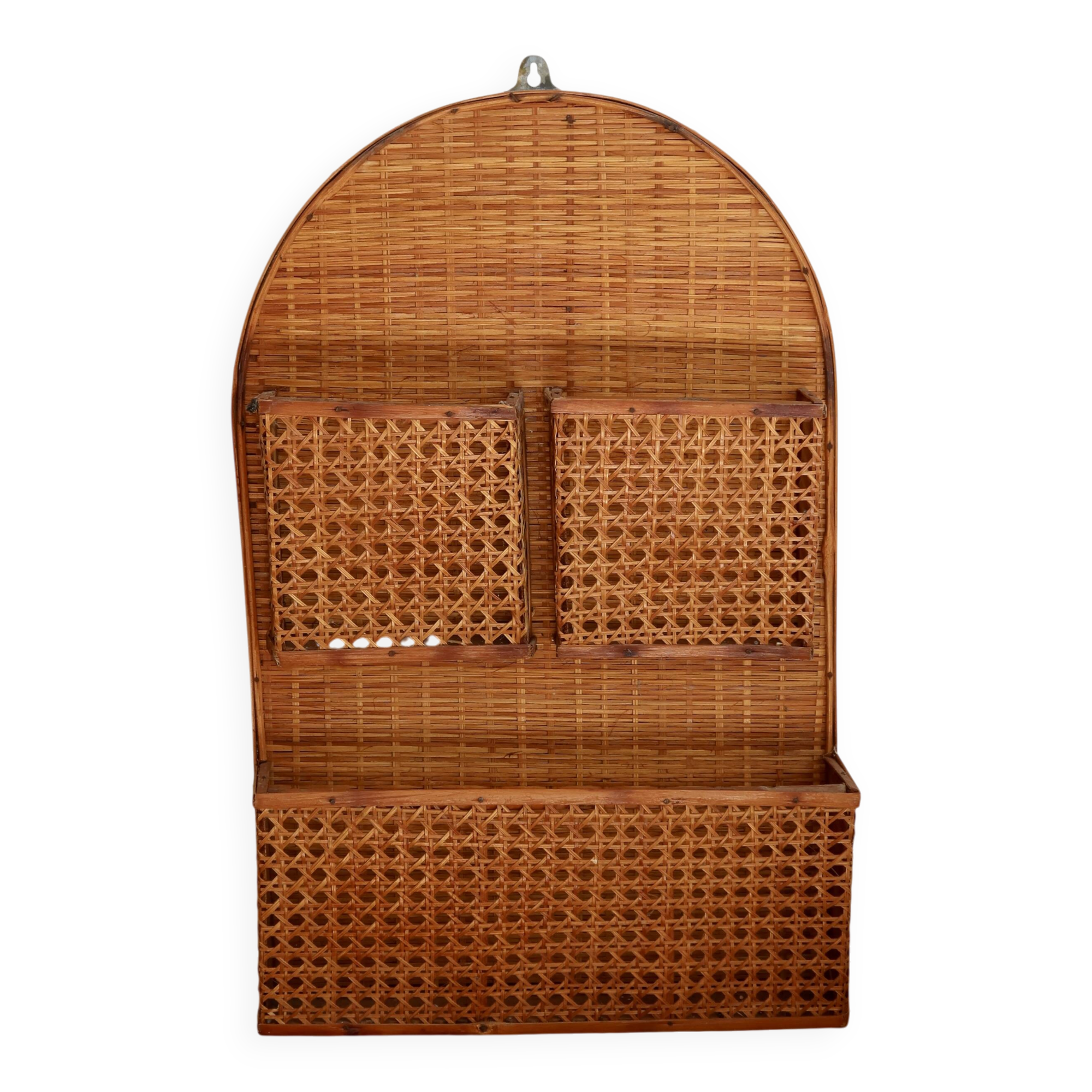 Étagère murale vintage rotin 3 compartiments - Rangement mural