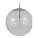 Large glass globe pendant light with bubbles and chrome by Peil & Putzler, Germany, 1970s.