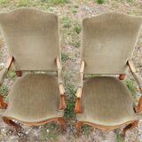 Pair of Louis X V style armchairs in green velvet