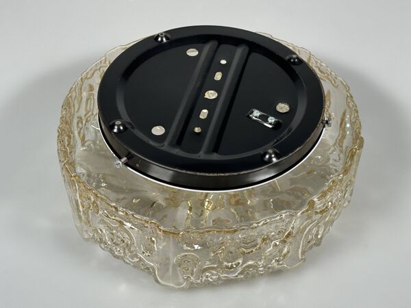 1960s 1970s Ceiling Lamp  Flush Mount in Glass & Metal Space Age Design