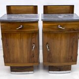 Pair of Art Dèco Italian Walnut and Grafite Gray Marble Bedside Tables,1920