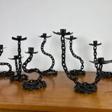 7 wrought iron candle holders in brutalist chain style
