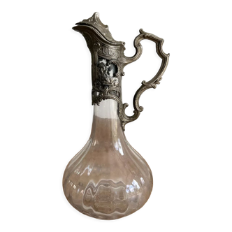Glass ewer decanter with tin frame