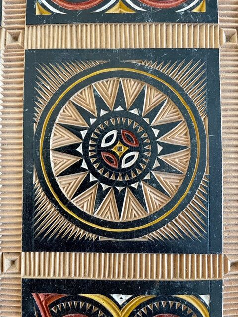 Duo of panels Imigongo carved wood Rwanda 1970