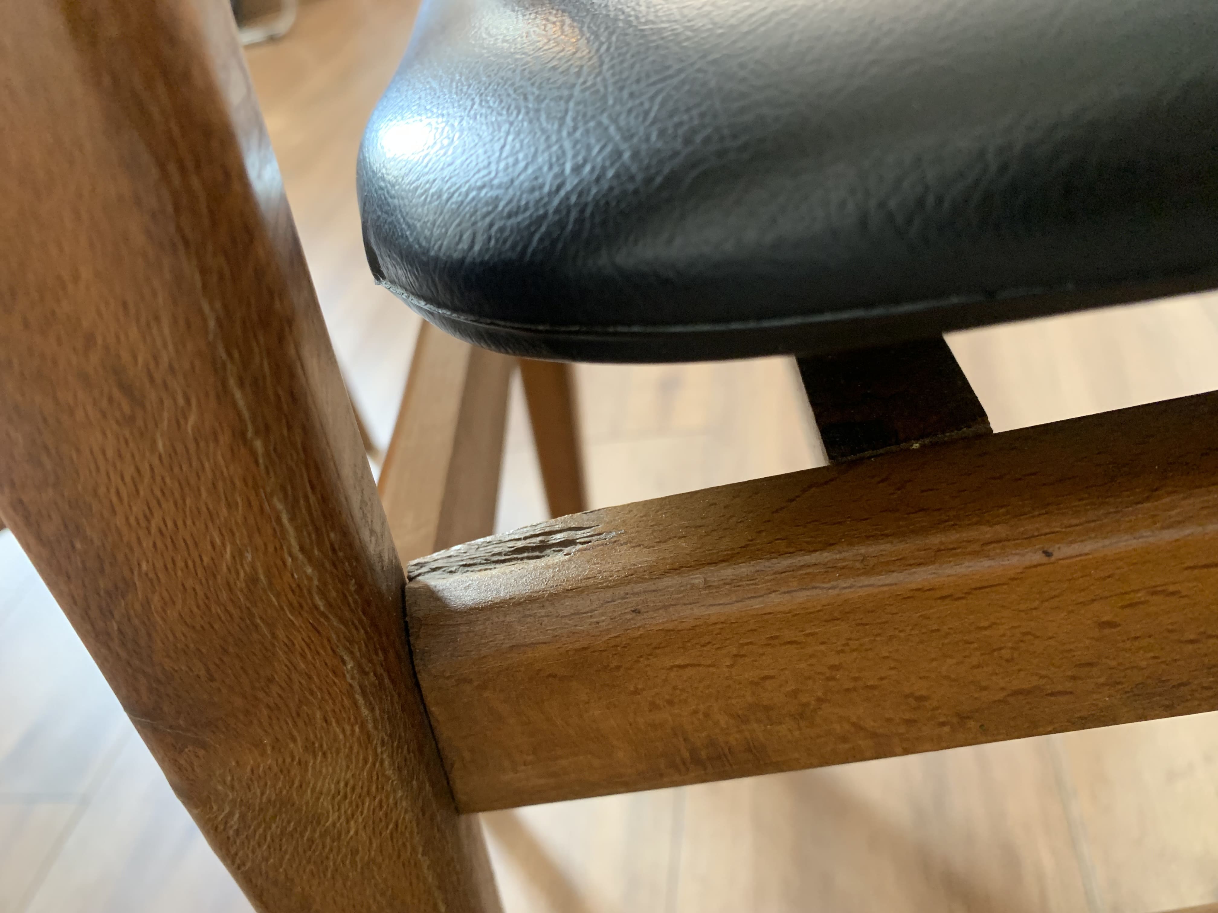 Series of 4 wooden & imitation leather chairs