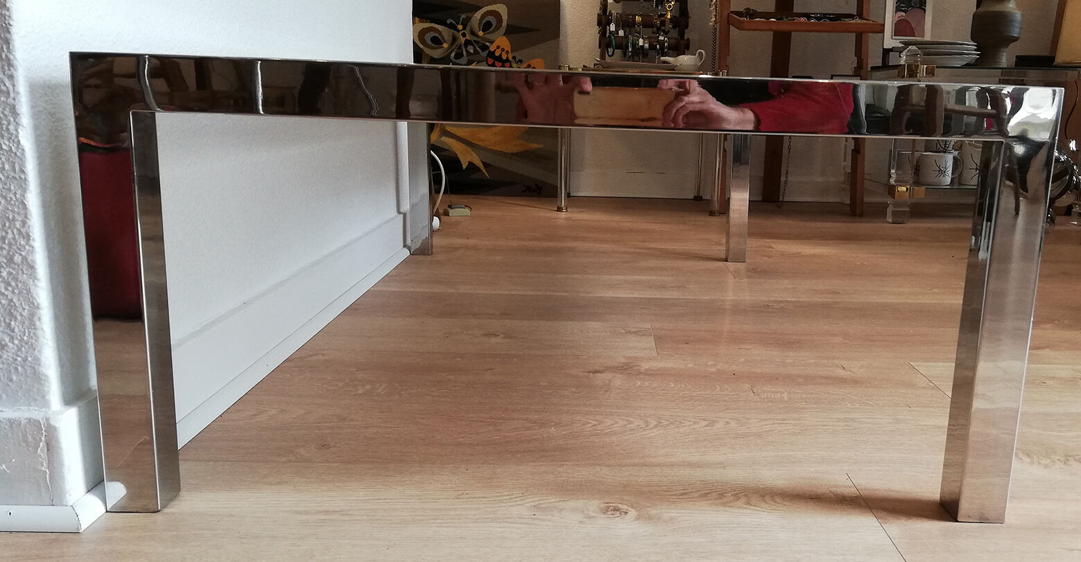 Chrome metal, brass and smoked glass coffee table to taste like Willy Rizzo