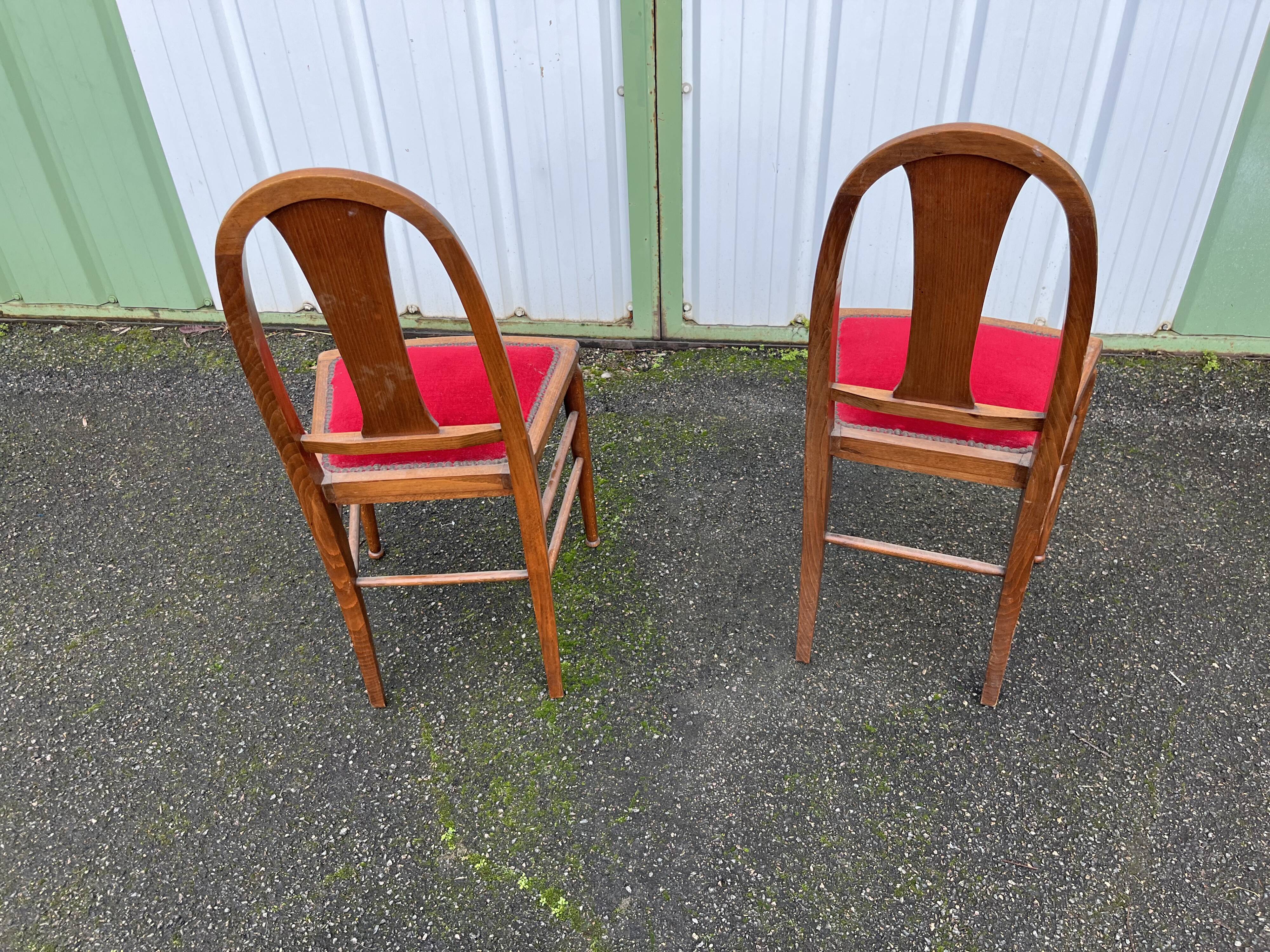 Paire de Chaise art déco en velours rouge