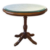 1950s Oval Pedestal Table with Beveled Mercury Mirror