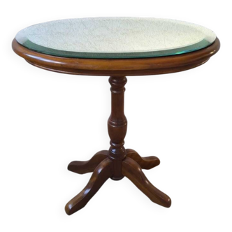 1950s Oval Pedestal Table with Beveled Mercury Mirror