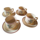 4 iron earth cups and saucers St Amand Moulin des Loups France, Odette model