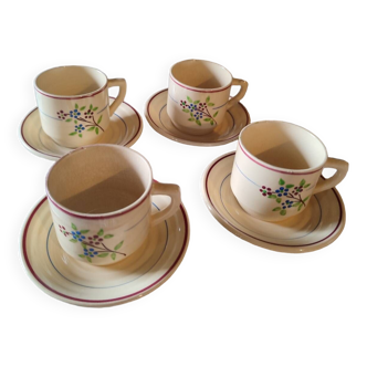 4 iron earth cups and saucers St Amand Moulin des Loups France, Odette model
