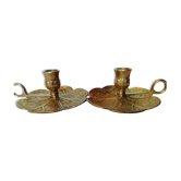 Pair of finely chiseled gilded bronze cellar rat with floral decoration, 19th