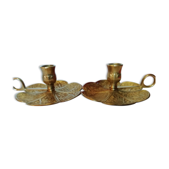 Paire de rats de cave en bronze doré finement ciselé a décor florale, XIXème