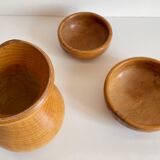 Vintage turned wood pitcher and 2 jars set