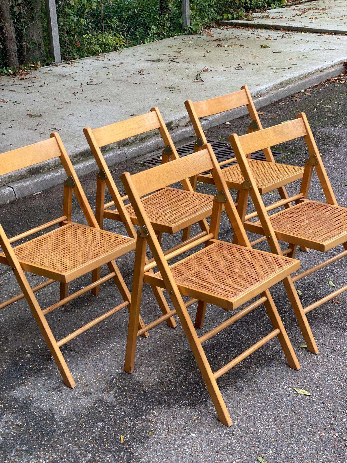 5 or 6 Scandinavian folding cane chairs 1970