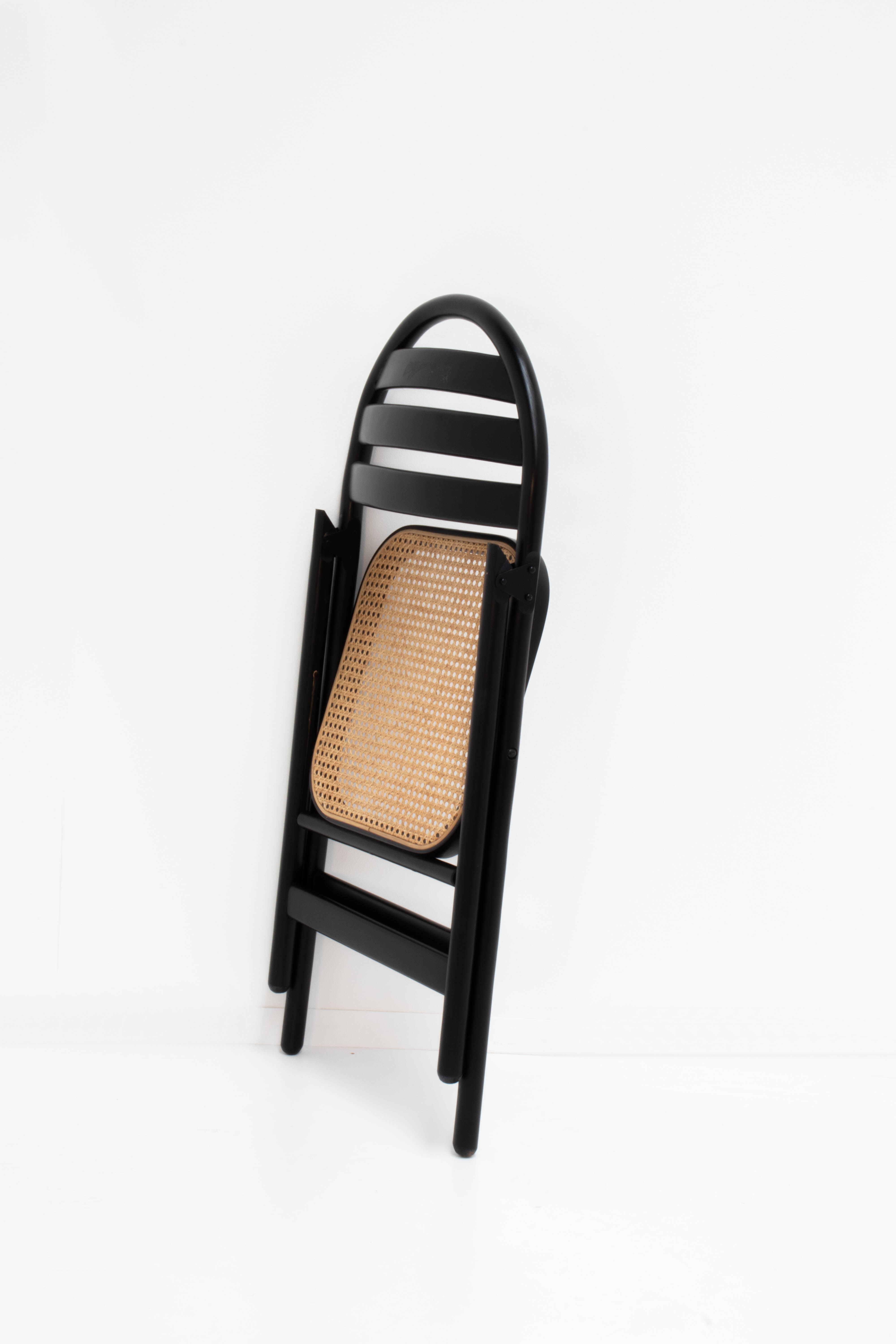 4 Vintage Wood Folding Chairs with Cane Seating