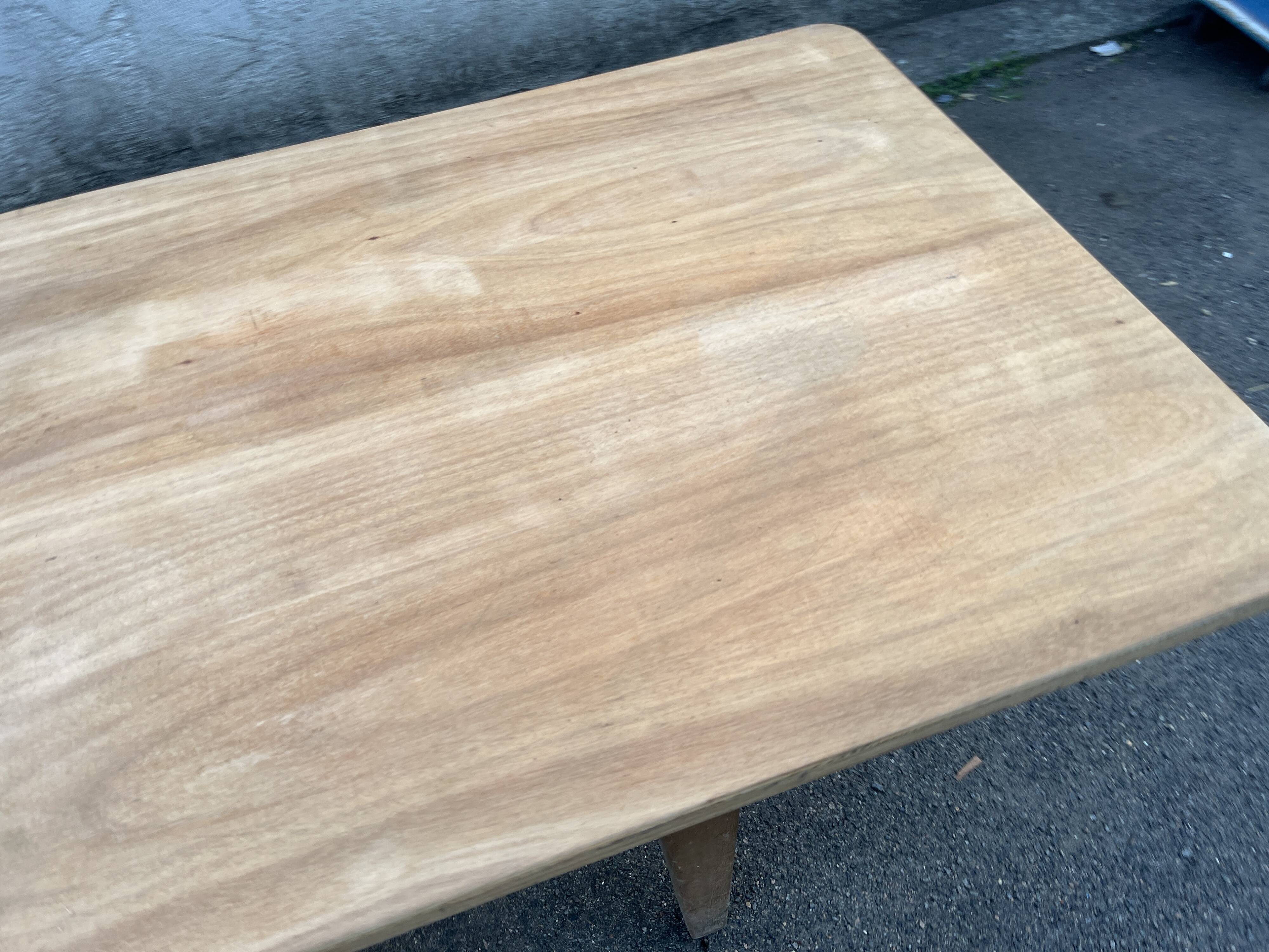 Large table 3 metres, tapered wooden legs, sanded top.