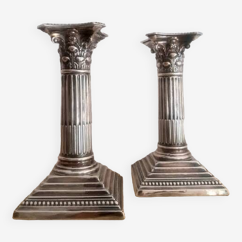 Pair of William Hutton & Sons silver column candlesticks