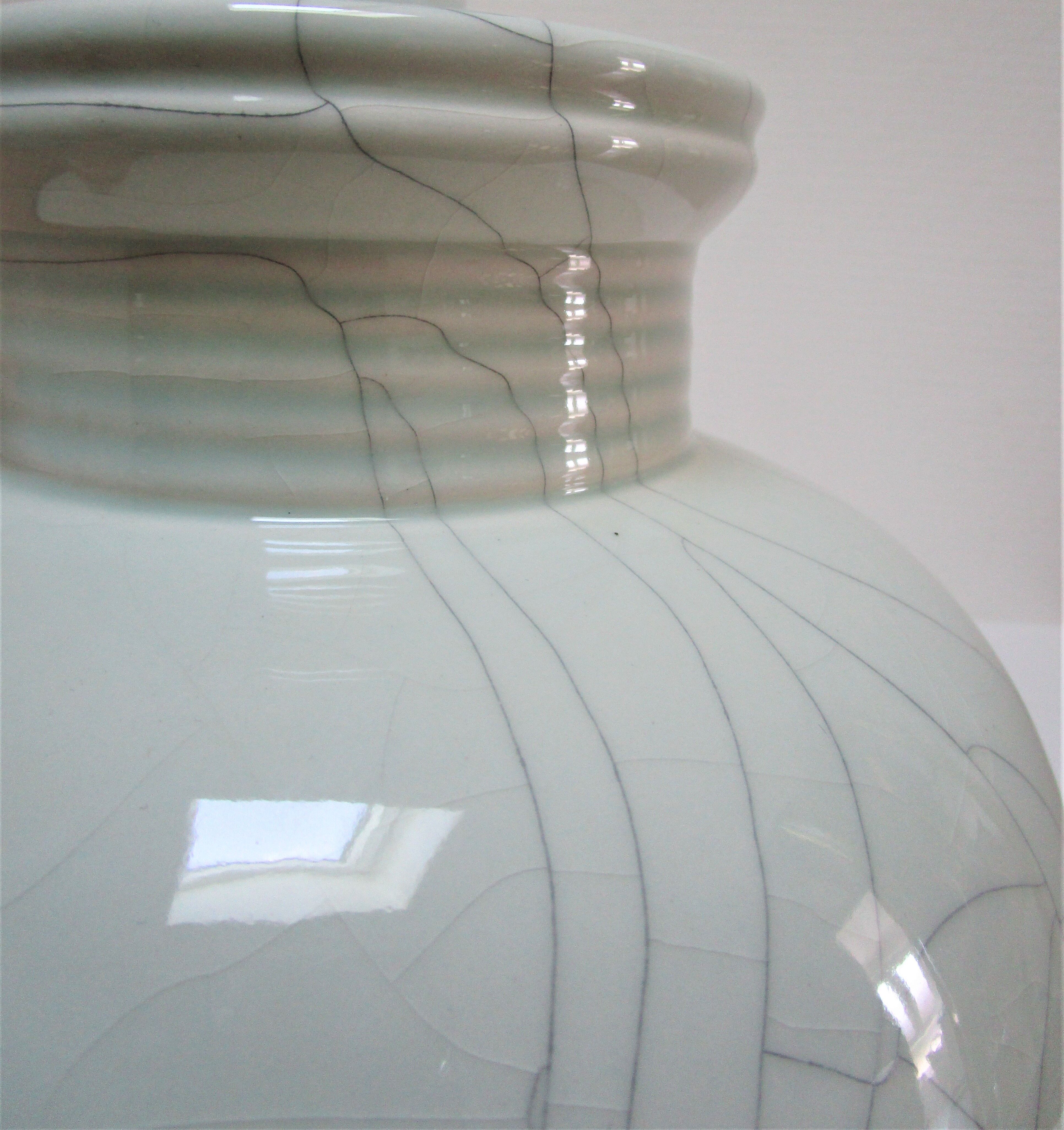 vintage soft light green cracked ceramic lamp foot