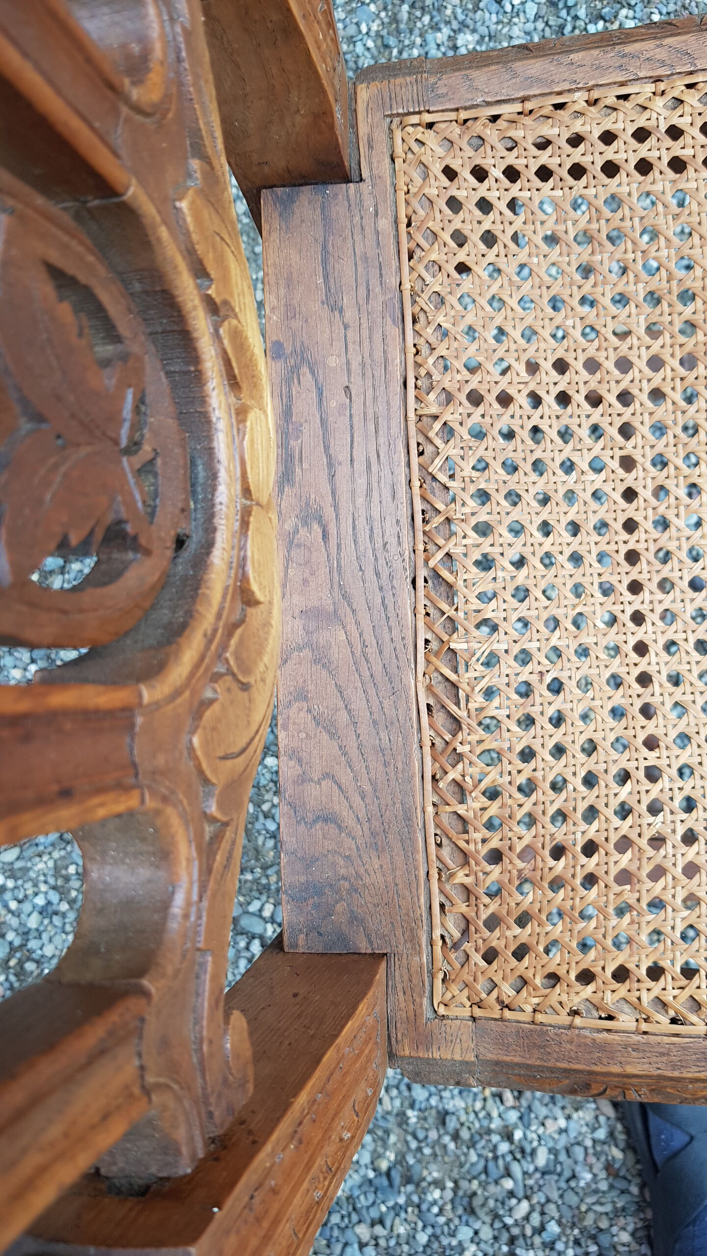 Carved antique chairs with rattan seat