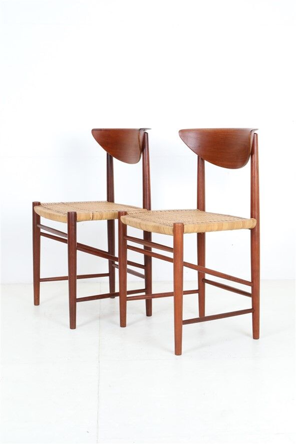 Set of 2 “316” teak/rattan chairs by Peter Hvidt & Orla Mølgaard Nielsen for Søborg Møbler / 1960s