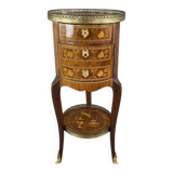 Marquetry Pedestal Table With Drawers And Round Top, 19th Century