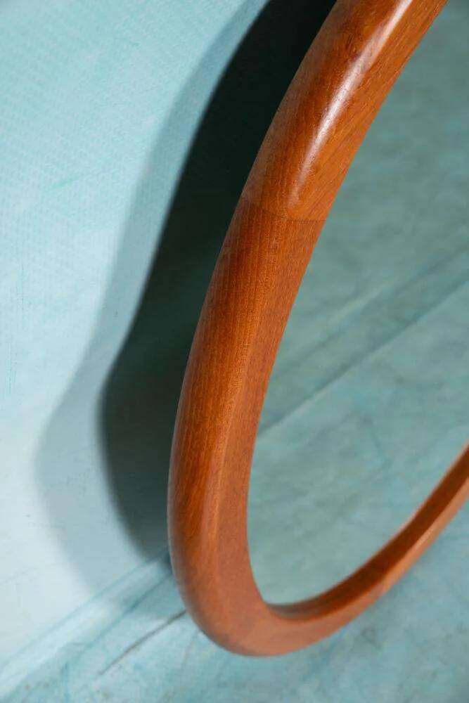 XL oval mirror vintage Danish design in teak by Christensen Silkeborg