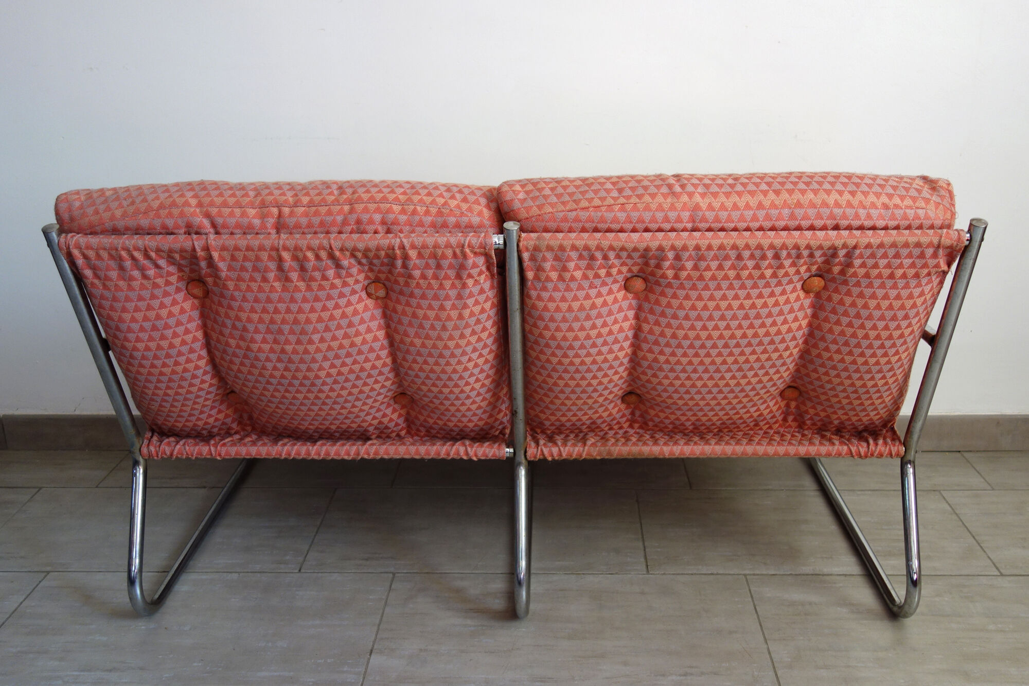 Sofa and armchair chrome steel and fabric 70s / 80s