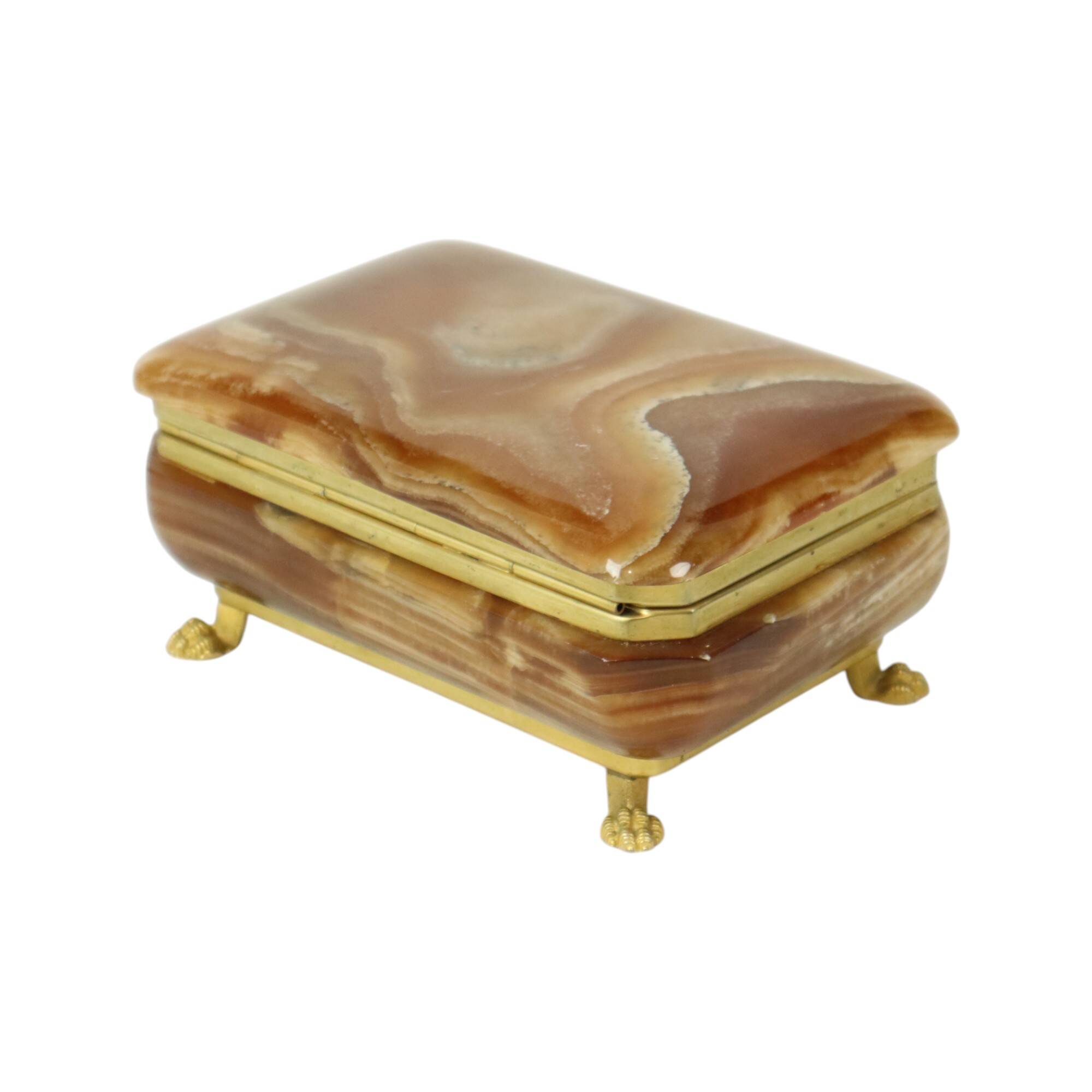 Vintage Italian Jewelry Box Alabaster Gold Lion Paws