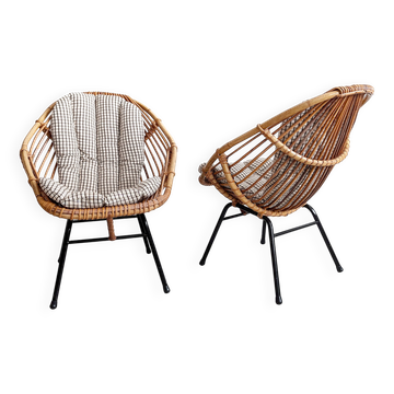 Lot de 2 fauteuils en rotin, années 1960