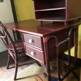 Desk and chair in rattan and vintage wood