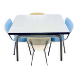 Blue vintage formica table - 4 chairs - extensions