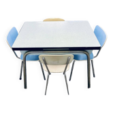 Blue vintage formica table - 4 chairs - extensions