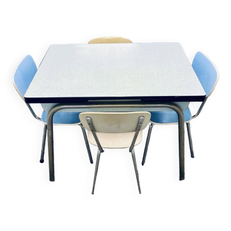 Blue vintage formica table - 4 chairs - extensions