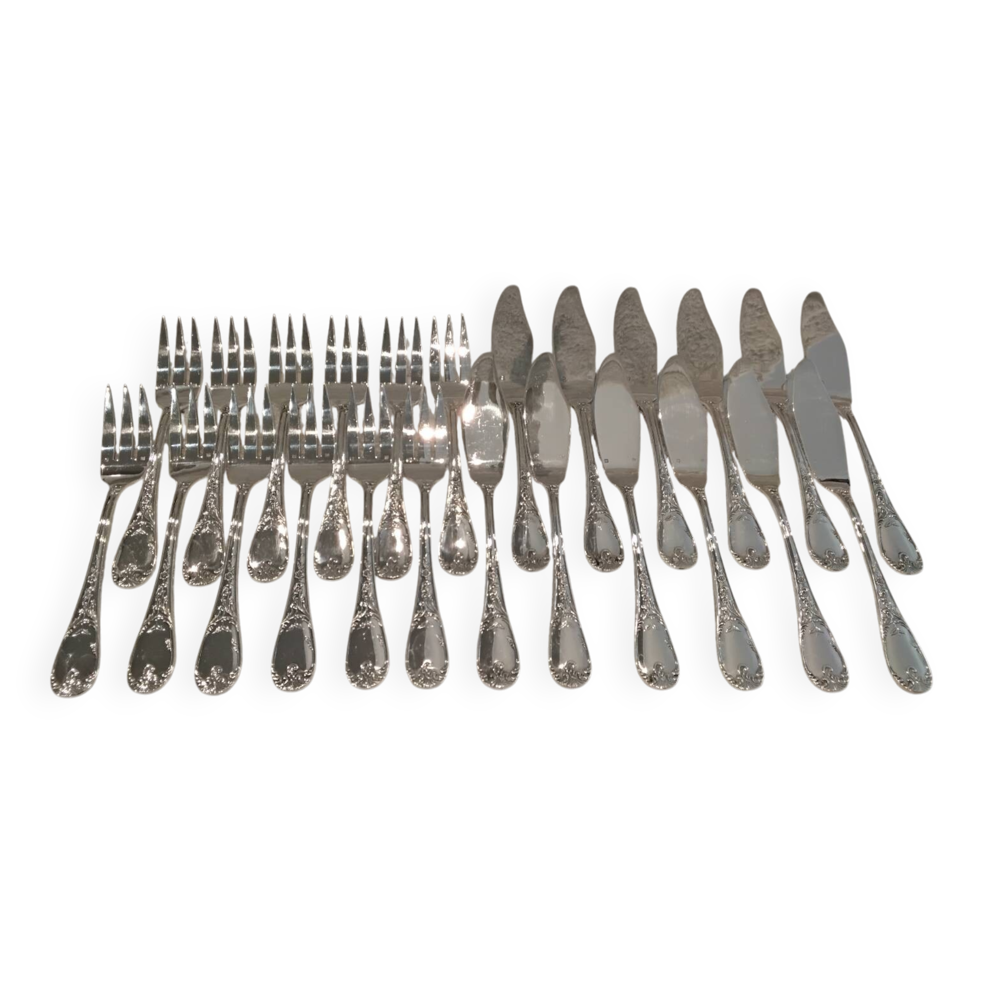 12 fish cutlery sets 24p silver-plated metal rocaille style Marly