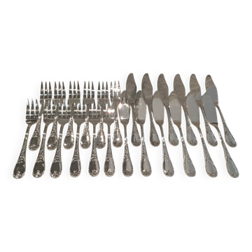 12 fish cutlery sets 24p silver-plated metal rocaille style Marly