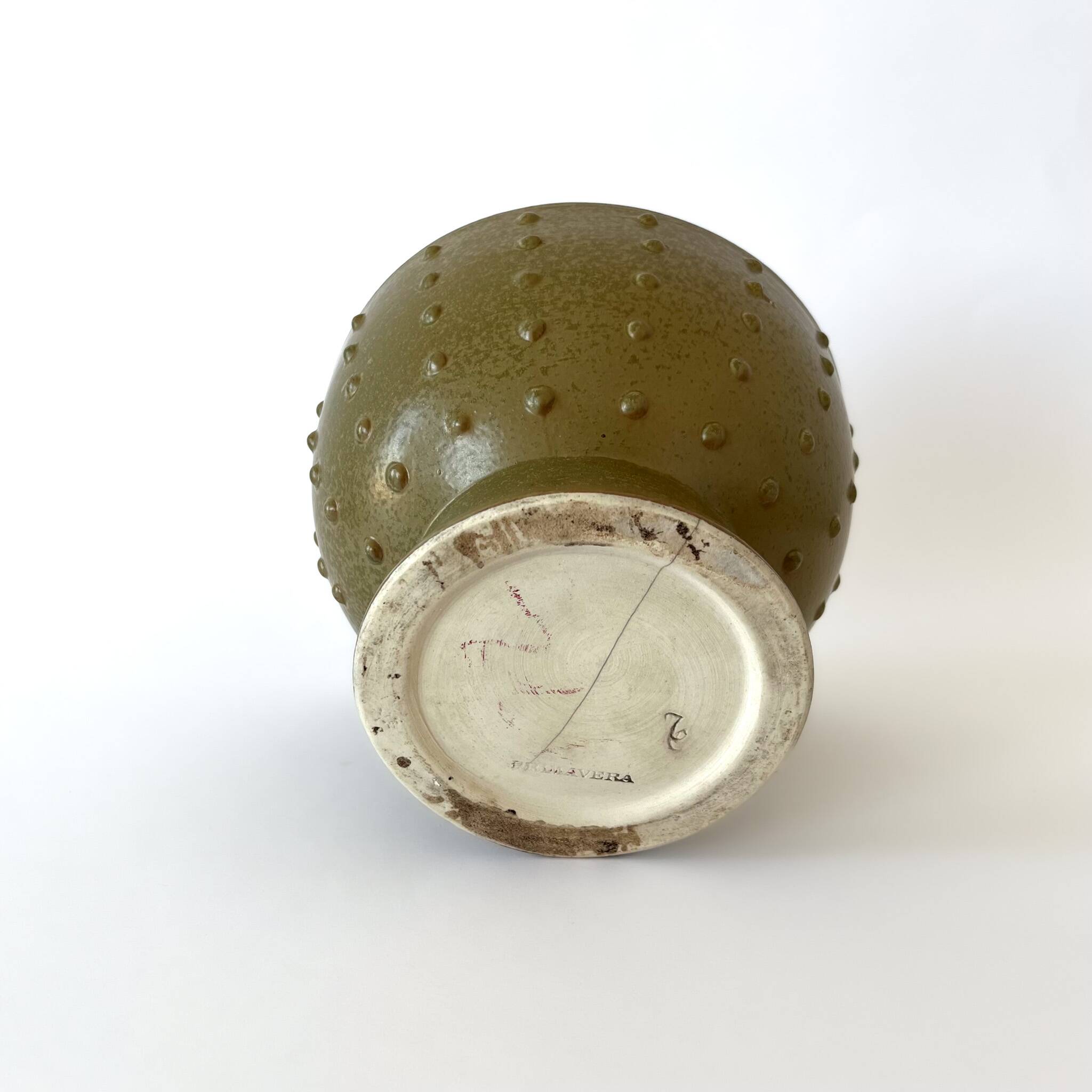 Grande coupe Primavera Art Déco en céramique émaillée olive - Années 1930