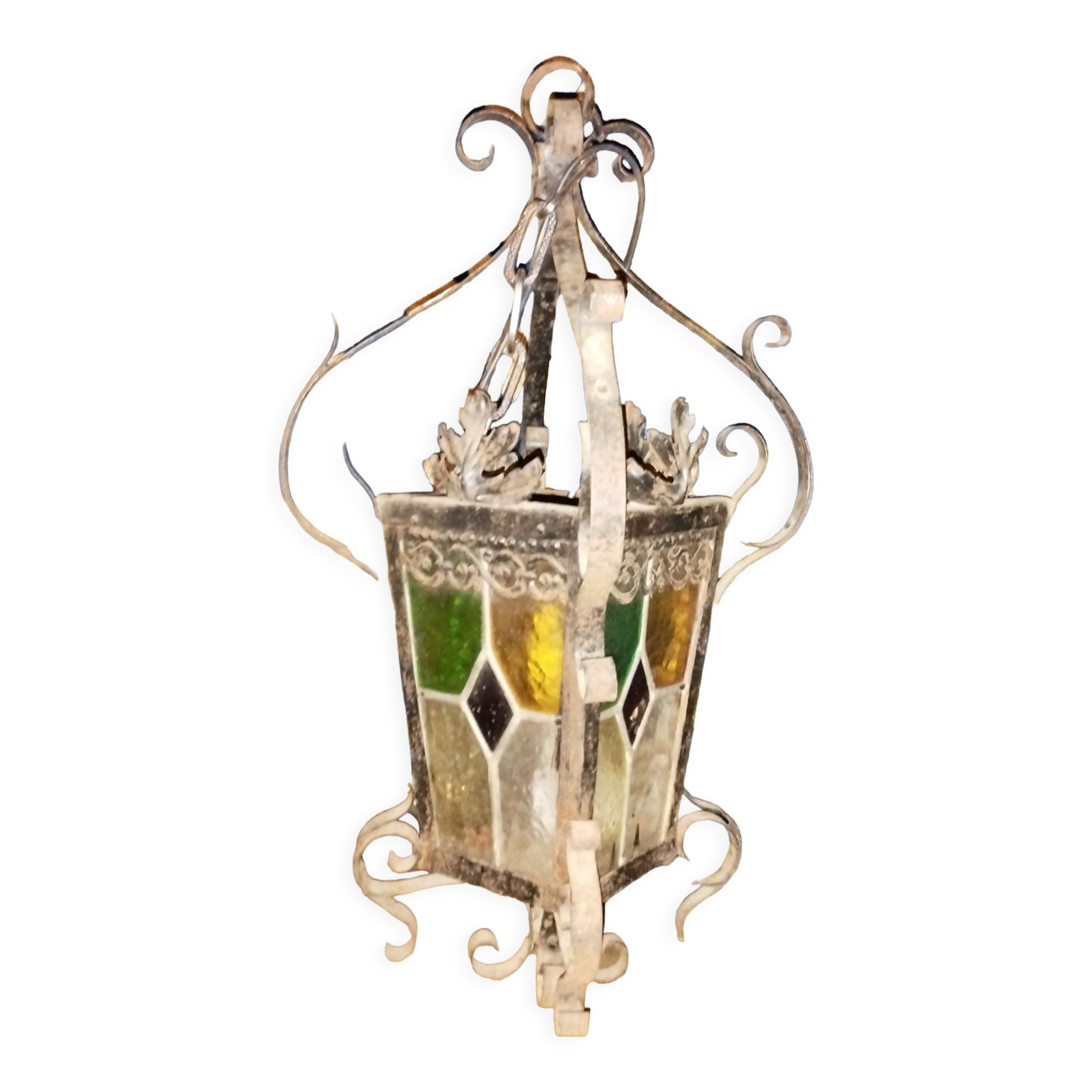 Chandelier old lantern interior / exterior colored glasses multicolor