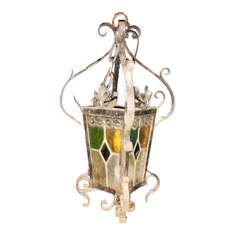 Chandelier old lantern interior / exterior colored glasses multicolor