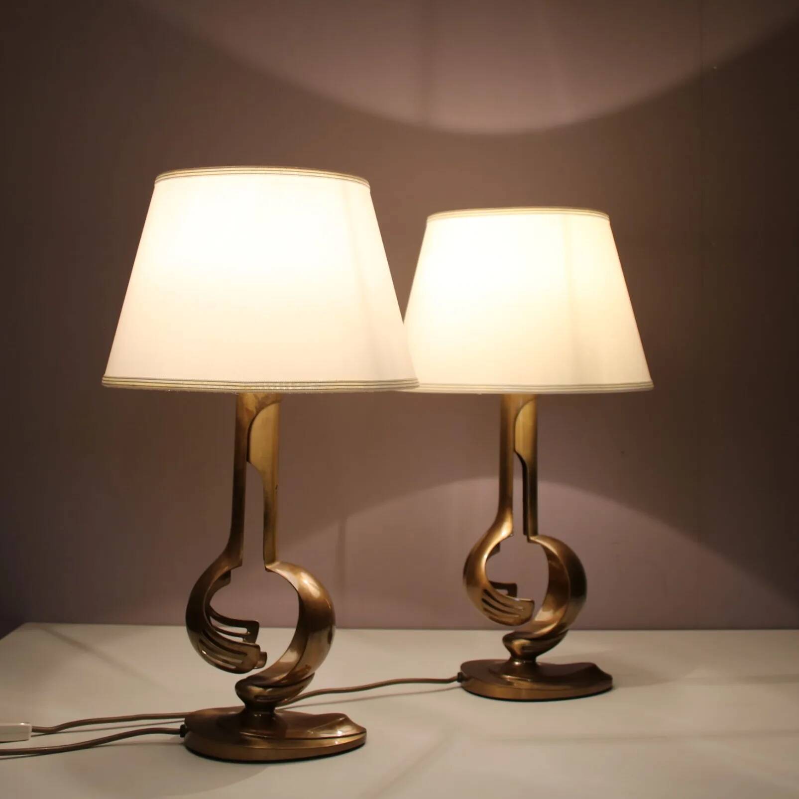 1970s pair of brass table lamps from France