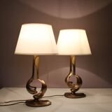 1970s pair of brass table lamps from France