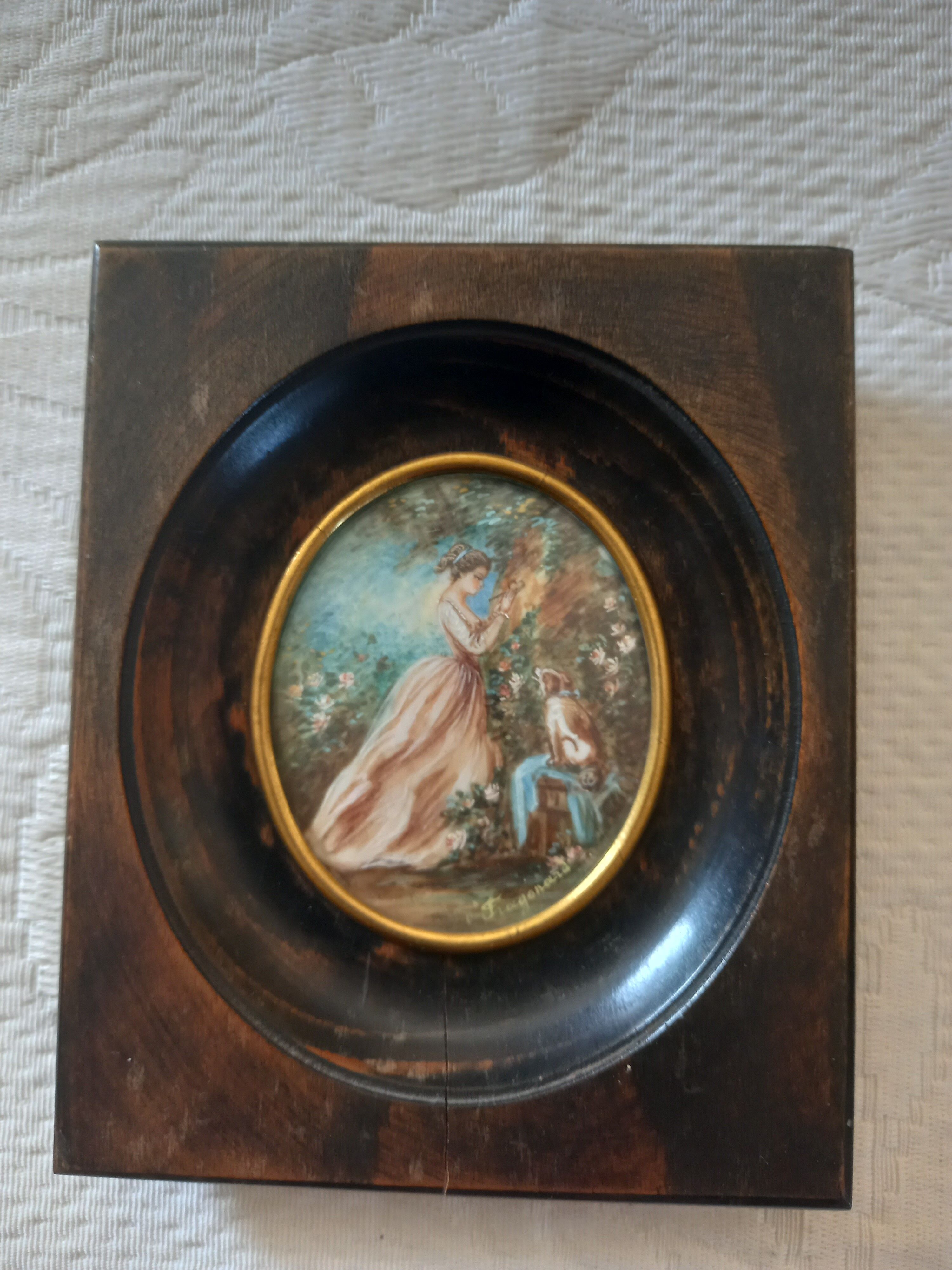 Miniature portrait of " fragonard " the girl and her dog