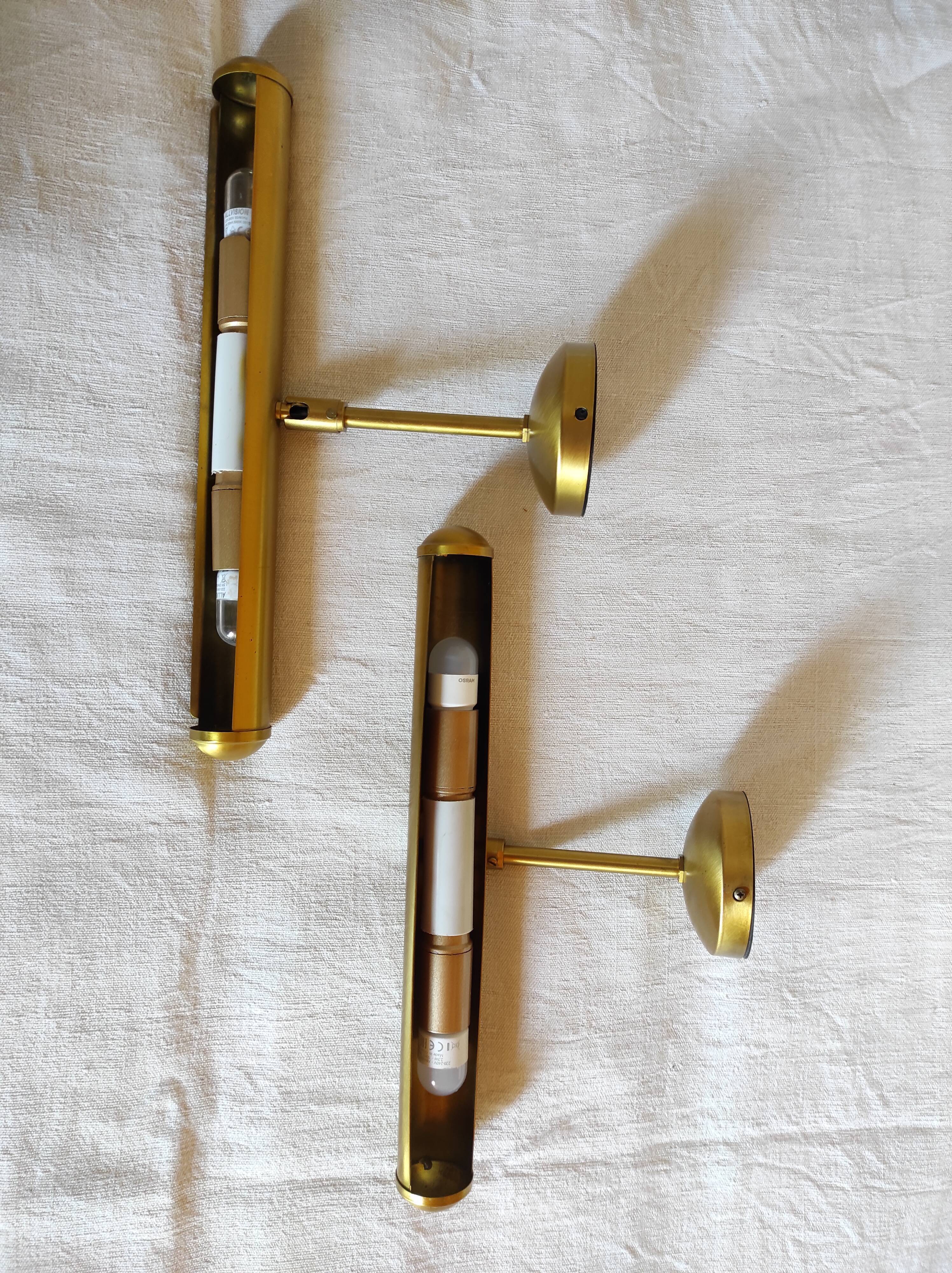 Pair of brushed brass sconces, 1970