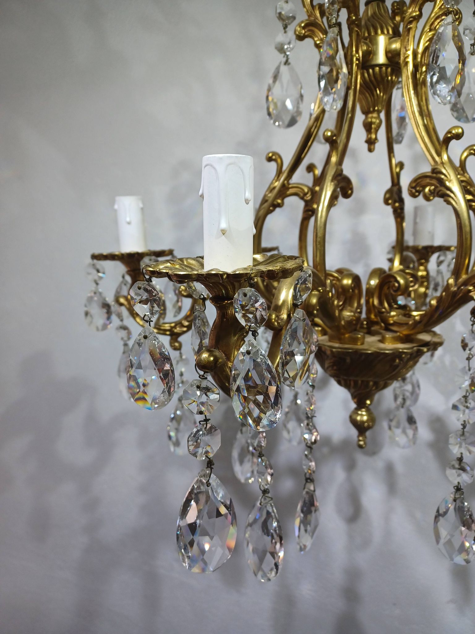 Lustre cage 6 lumières bronze et cristal