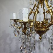 Lustre cage 6 lumières bronze et cristal