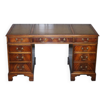 Bureau Piédestal Vintage en Cuir Vert Chasseur par Bevan Funnell